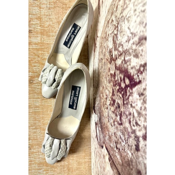 80s/90s VTG Stuart Weitzman for Martinique Grey Pump RIbbon Vamp Heels sz 8 - Picture 4 of 13